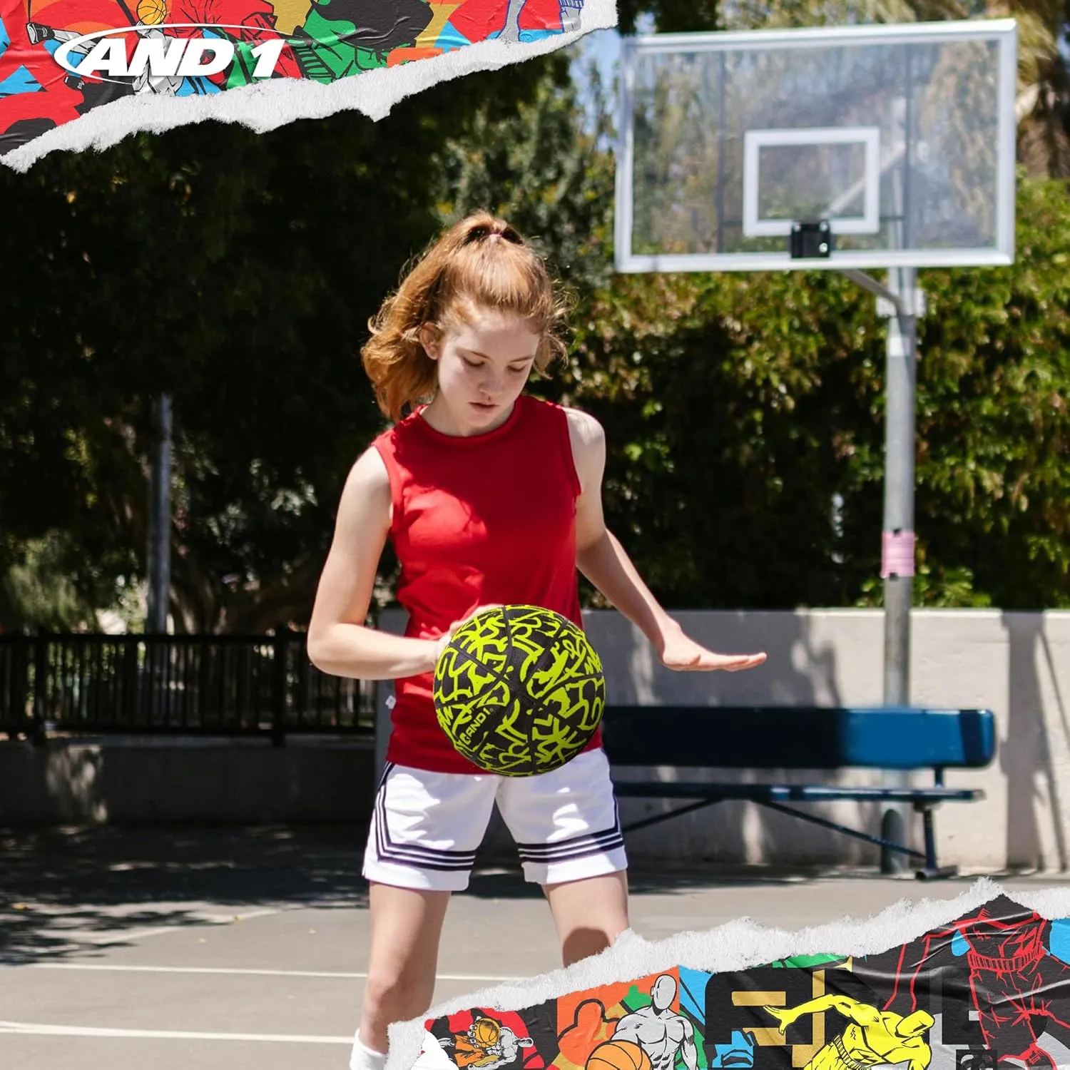AND1 Fantom Graffiti Rubber Basketball - Streetball for Indoor and Outdoor Use, Deep Channel Construction and Durability