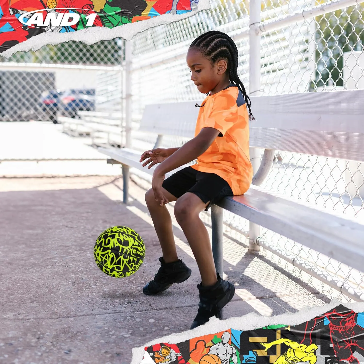 AND1 Fantom Graffiti Rubber Basketball - Streetball for Indoor and Outdoor Use, Deep Channel Construction and Durability