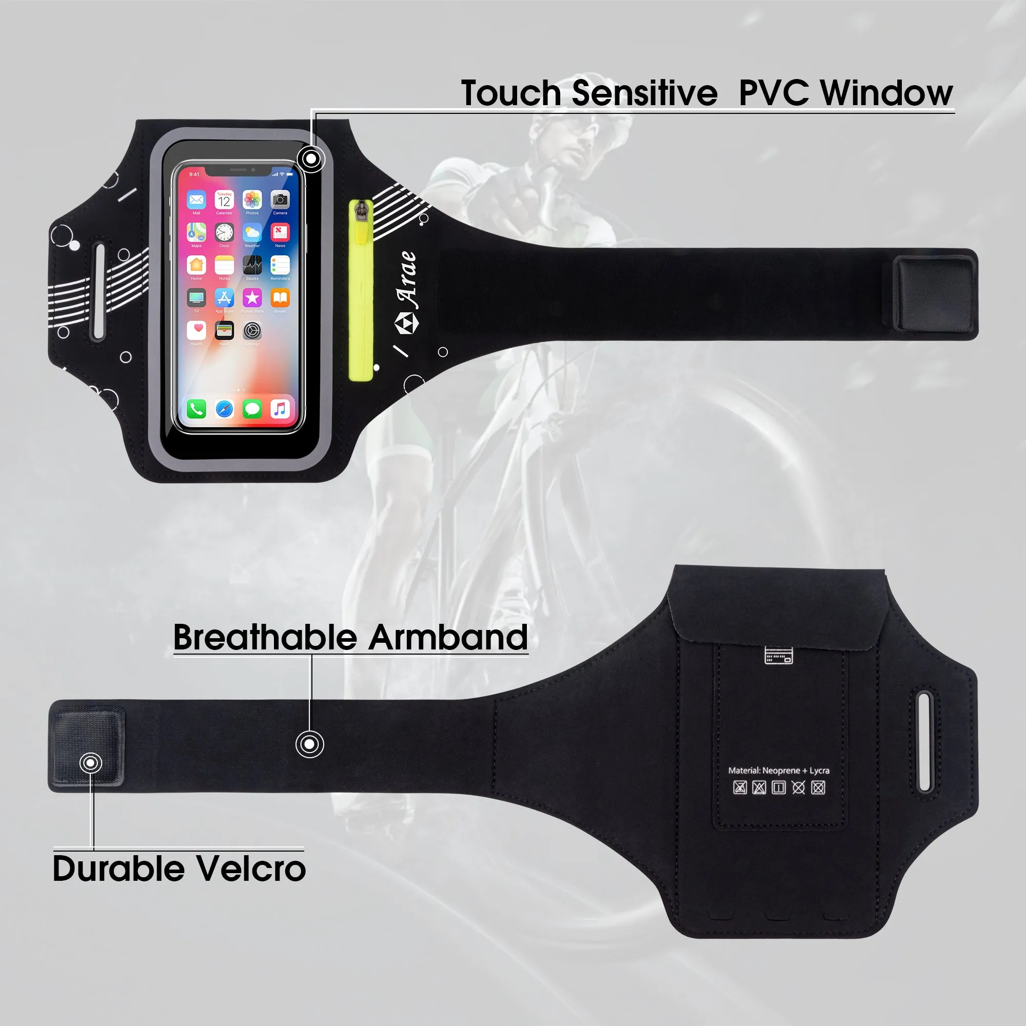 Arae Running Armband Universal Cell Phone Holder for iPhone 13 Pro Max/12 Pro/11 Pro Max/11/XR/XS/X/8, Galaxy S20 FE S21 Up 6.5 inch Water Resistant Sports Phone Holder with Adjustable Strap