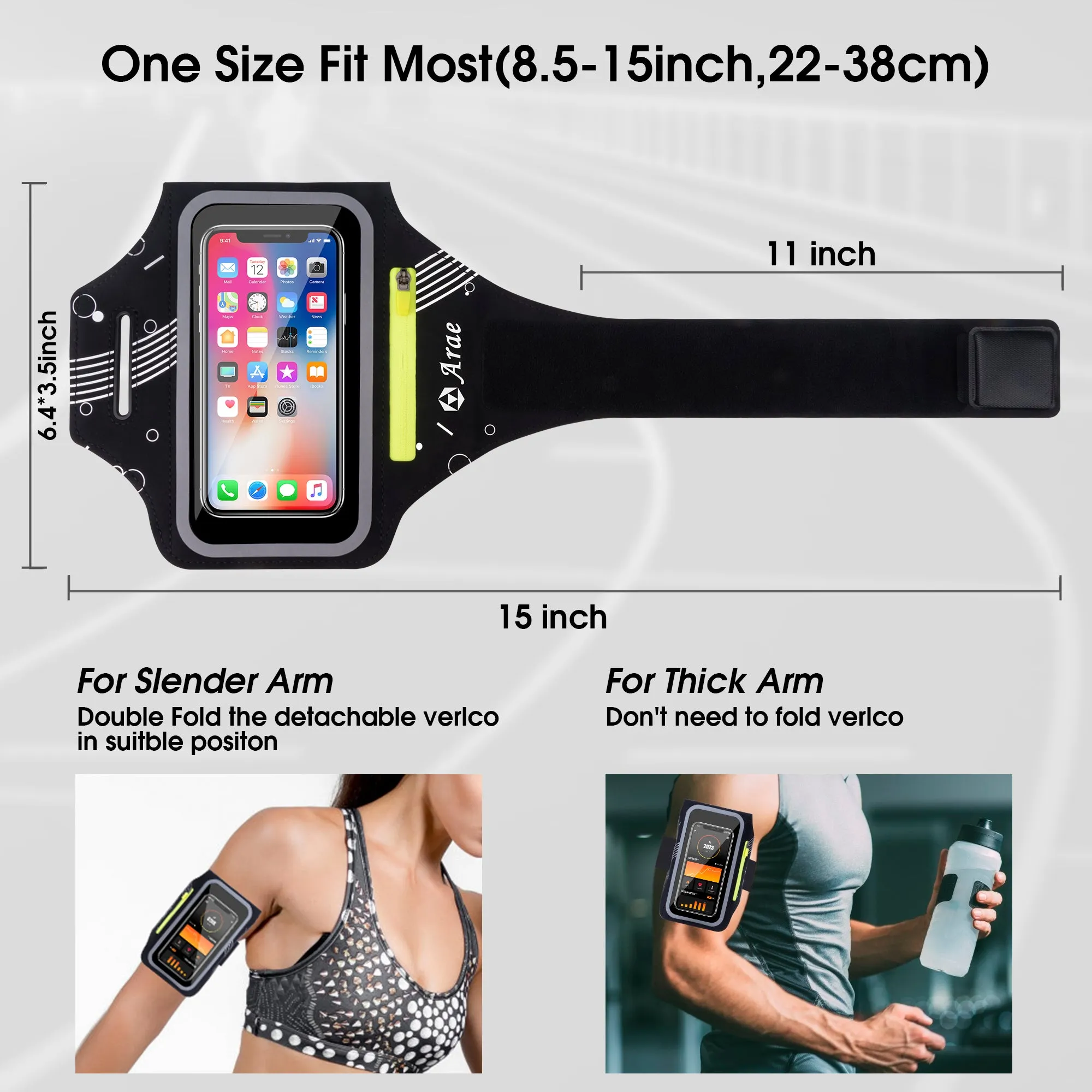 Arae Running Armband Universal Cell Phone Holder for iPhone 13 Pro Max/12 Pro/11 Pro Max/11/XR/XS/X/8, Galaxy S20 FE S21 Up 6.5 inch Water Resistant Sports Phone Holder with Adjustable Strap