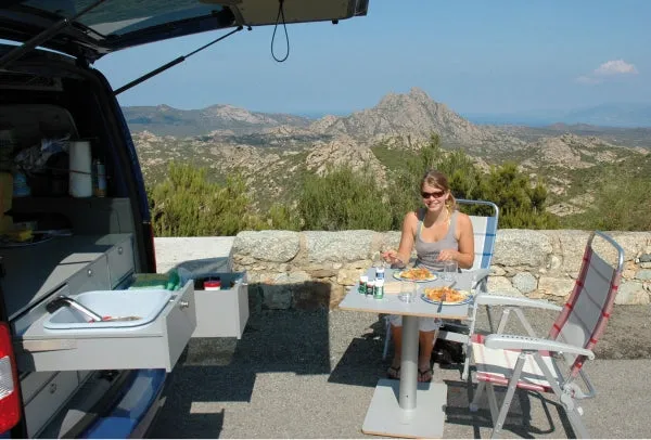 Camping Table - single Pedestal. 4-piece for storage in/on rear kitchen - Width 80 cm, Length 58,5 cm, Height 68 cm