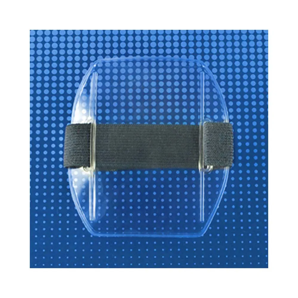 Clear Vinyl Vertical Arm Band Badge Holder (blue strap), 2-3/8" x 3-3/8"