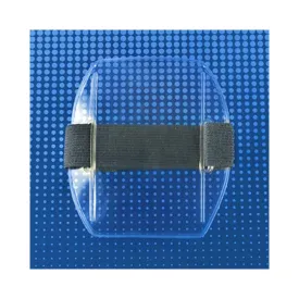 Clear Vinyl Vertical Arm Band Badge Holder (blue strap), 2-3/8" x 3-3/8"