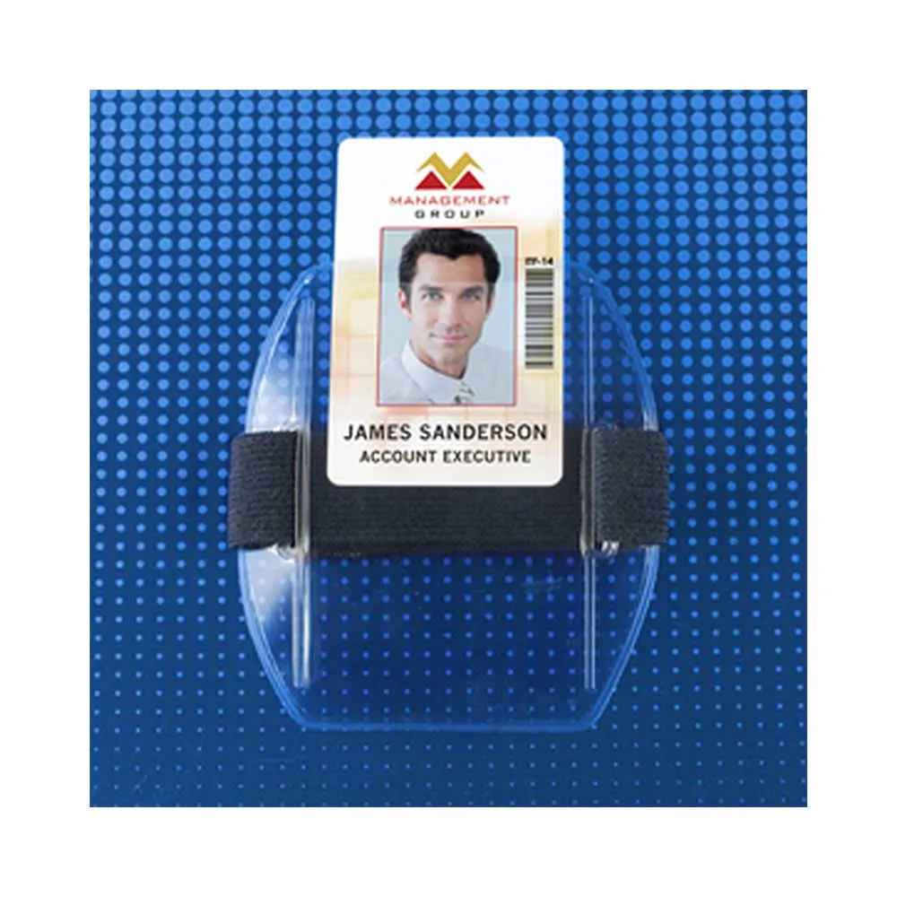 Clear Vinyl Vertical Arm Band Badge Holder (blue strap), 2-3/8" x 3-3/8"