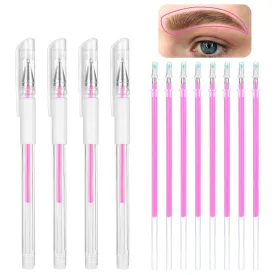 Eyebrow Microblading Marker Pen, 4 Pcs Brow Mapping Pens with with 8 Replacement Refills, Makeup Tattoo Skin Marker Pen, Brow Lamination Supplies for Eyebrow Lip Skin(Pink)