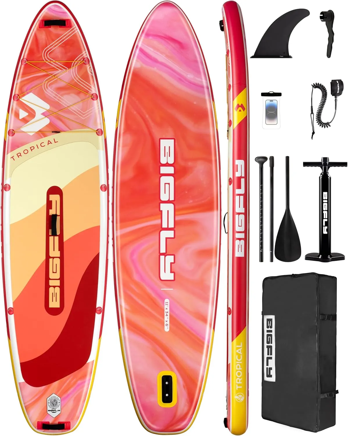 Inflatable Stand Up Paddle Board 11*34*6, Blow Up Paddle Board for Adults,with Detachable Fins, Pump, Floating Paddle, Safety Leash,Backpack