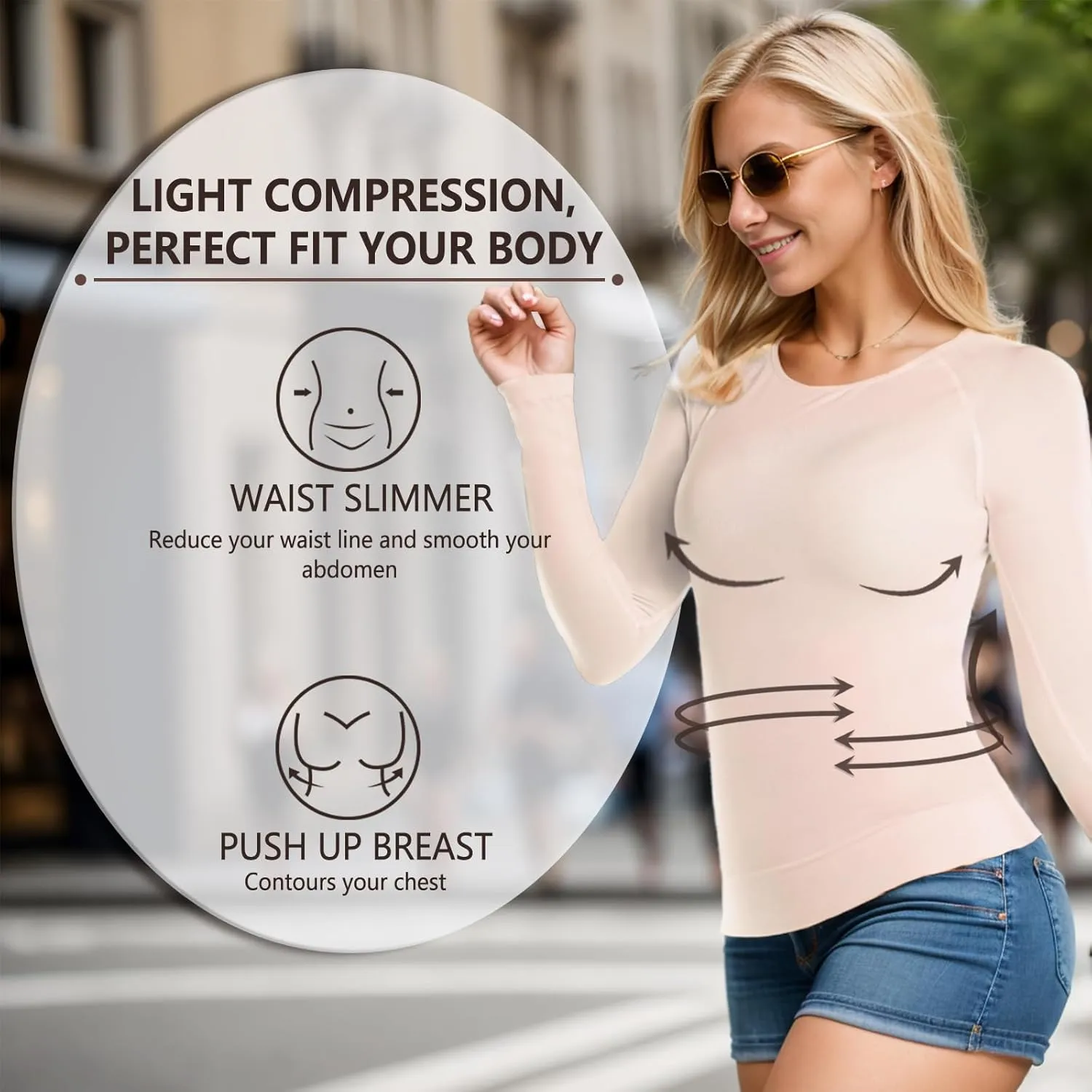  MD Womens Long Sleeve Undershirts Tops, Bamboo Round Neck Slim Fit Baselayer, Soft Thermal Underwear, Light Compression