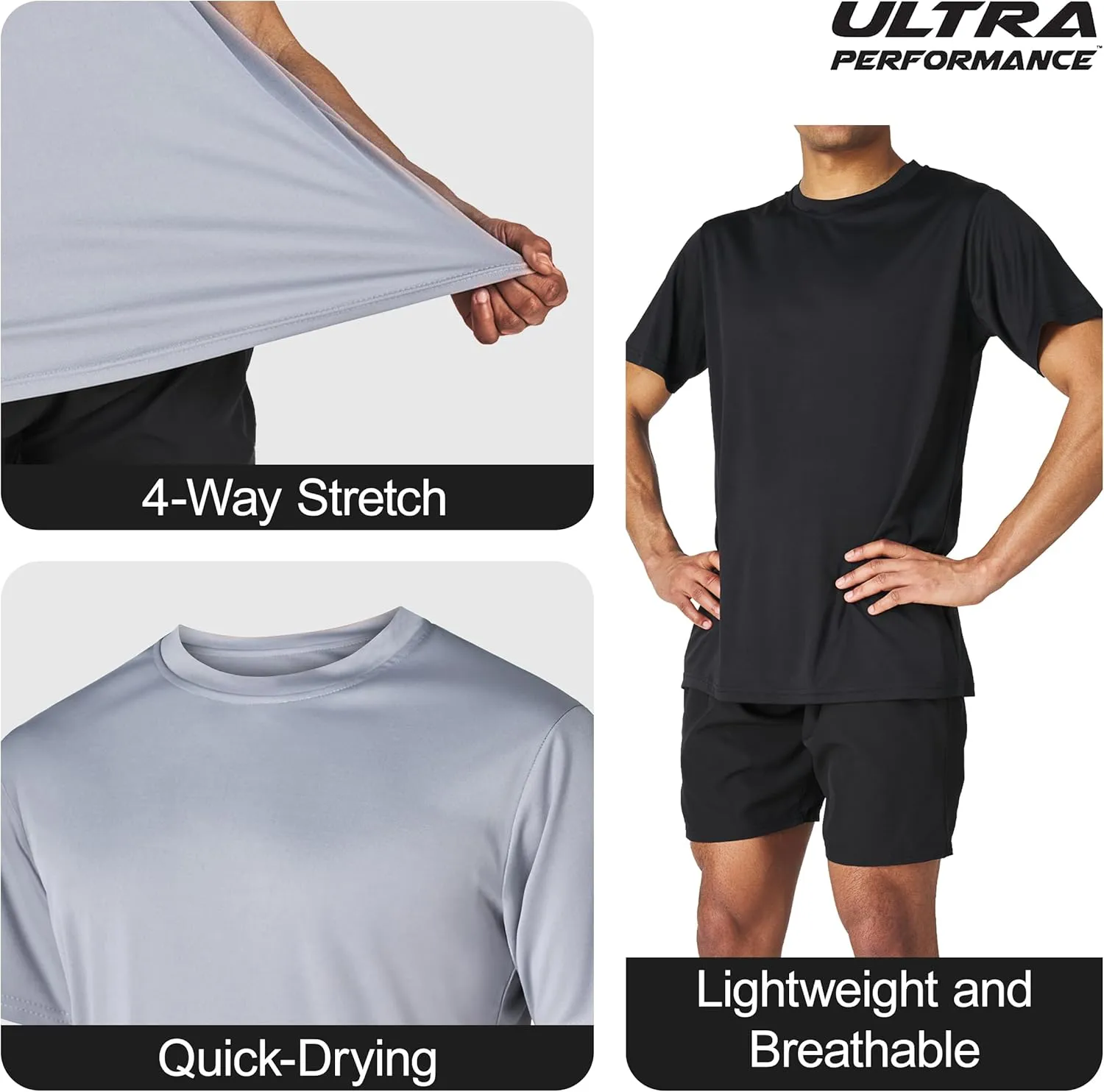 Mens Athletic Short Sleeve Gym Workout T-Shirts 2 Pack Mens Dry Fit Tees Moisture Wicking Crew Neck Running T Shirt for Men