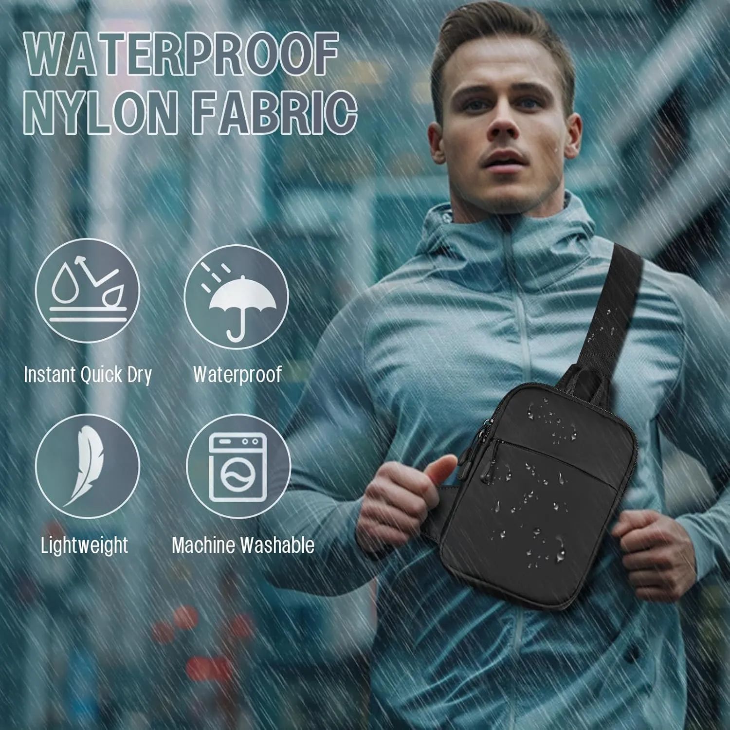 Mini Sling Bag for Men, Waterproof Small Crossbody Bag Lightweight Everyday Carry Chest Bag for Travel Walk Sport (Black)