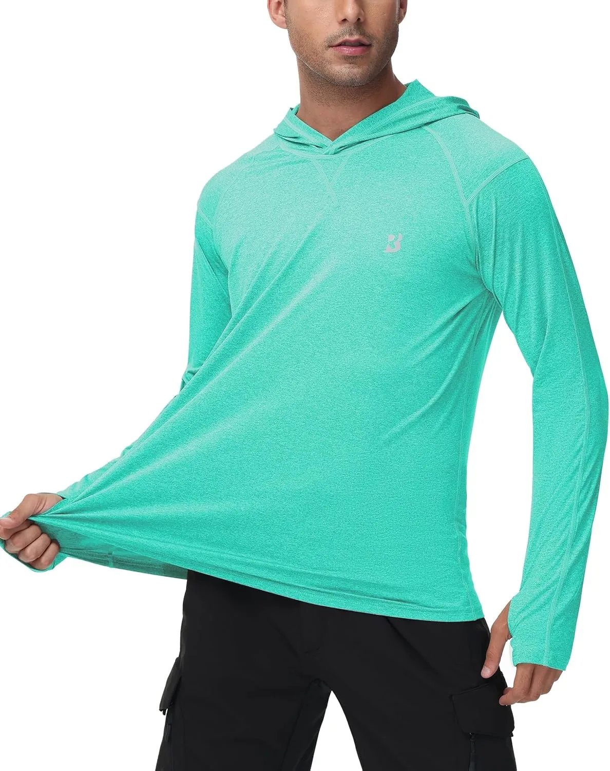 Roadbox Mens UPF 50  Fishing Shirts, Long Sleeve UV Sun Hoodie, Hiking Running Swim Athletic Workout Shirt