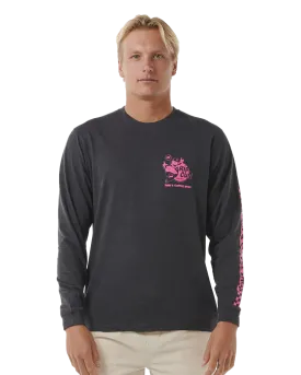 Surfer Dude Long Sleeve T-Shirt in Washed Black