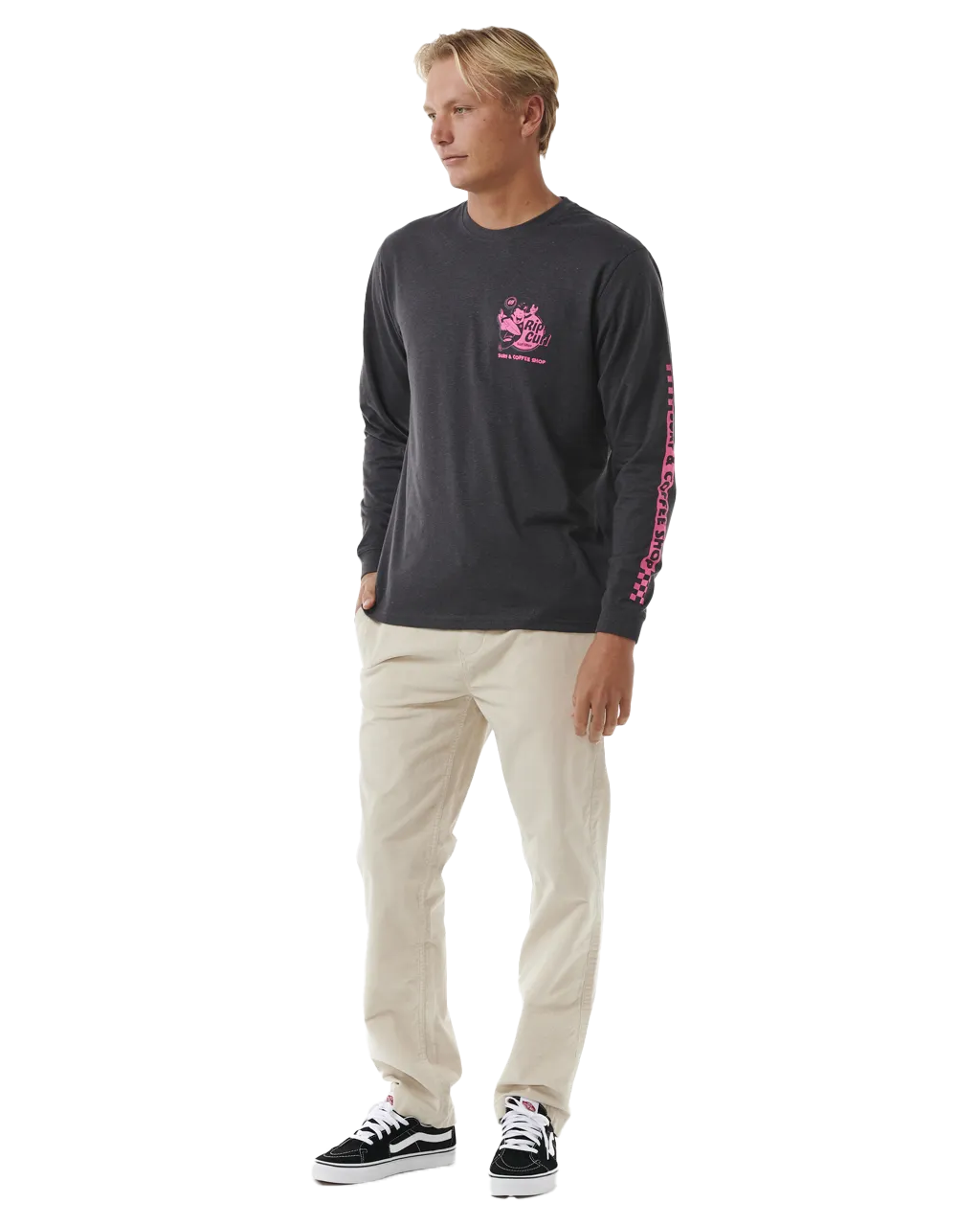Surfer Dude Long Sleeve T-Shirt in Washed Black