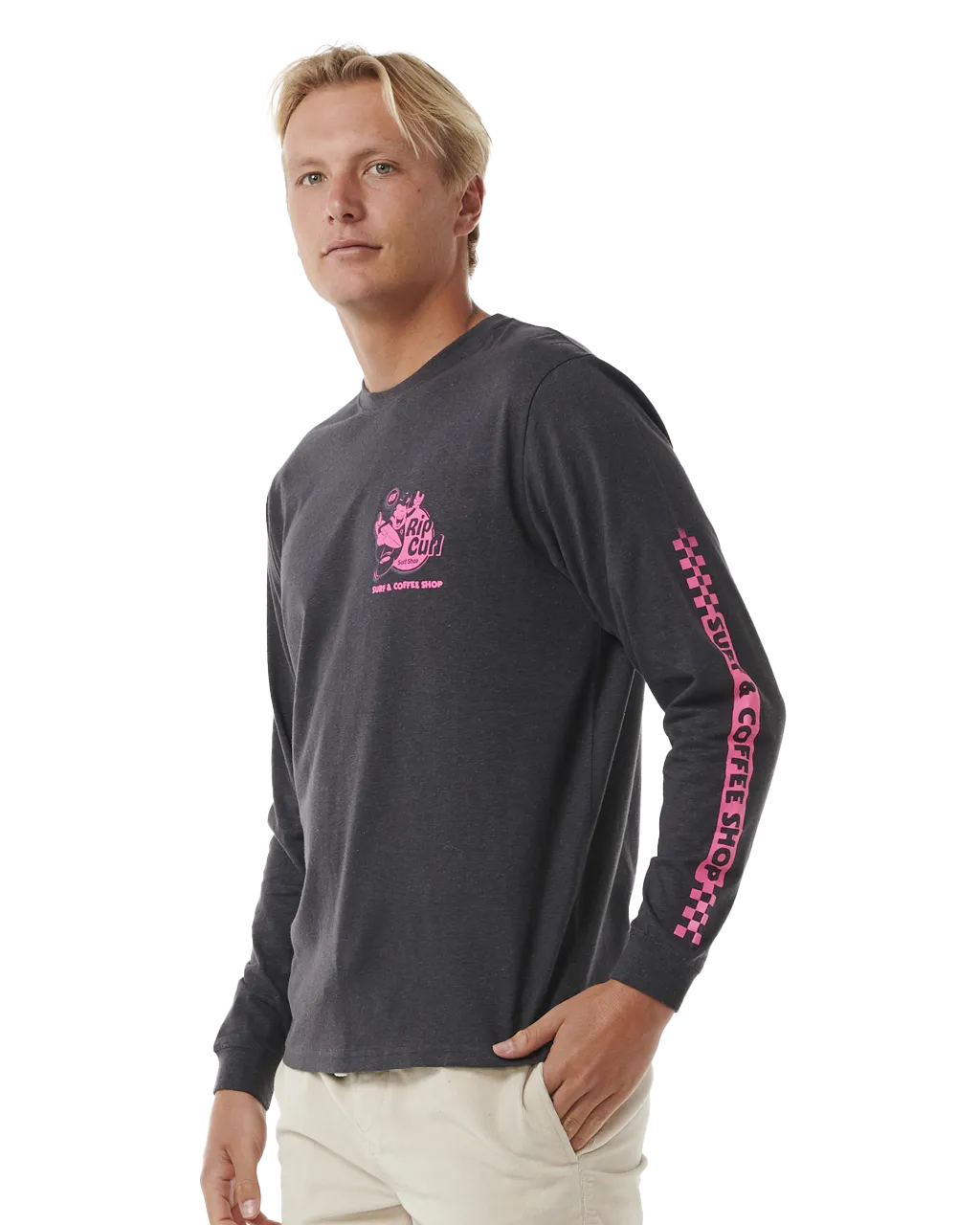 Surfer Dude Long Sleeve T-Shirt in Washed Black