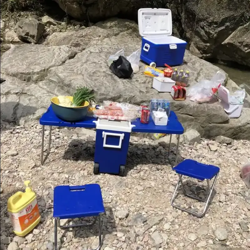 Table Chair Cooler Box With Multifunction Folding Bbq Camping Picnic Table