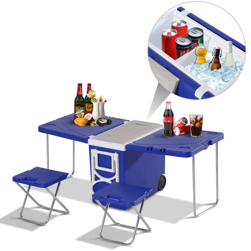 Table Chair Cooler Box With Multifunction Folding Bbq Camping Picnic Table