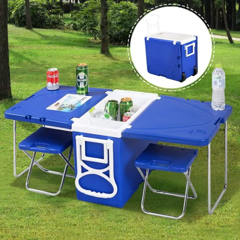 Table Chair Cooler Box With Multifunction Folding Bbq Camping Picnic Table