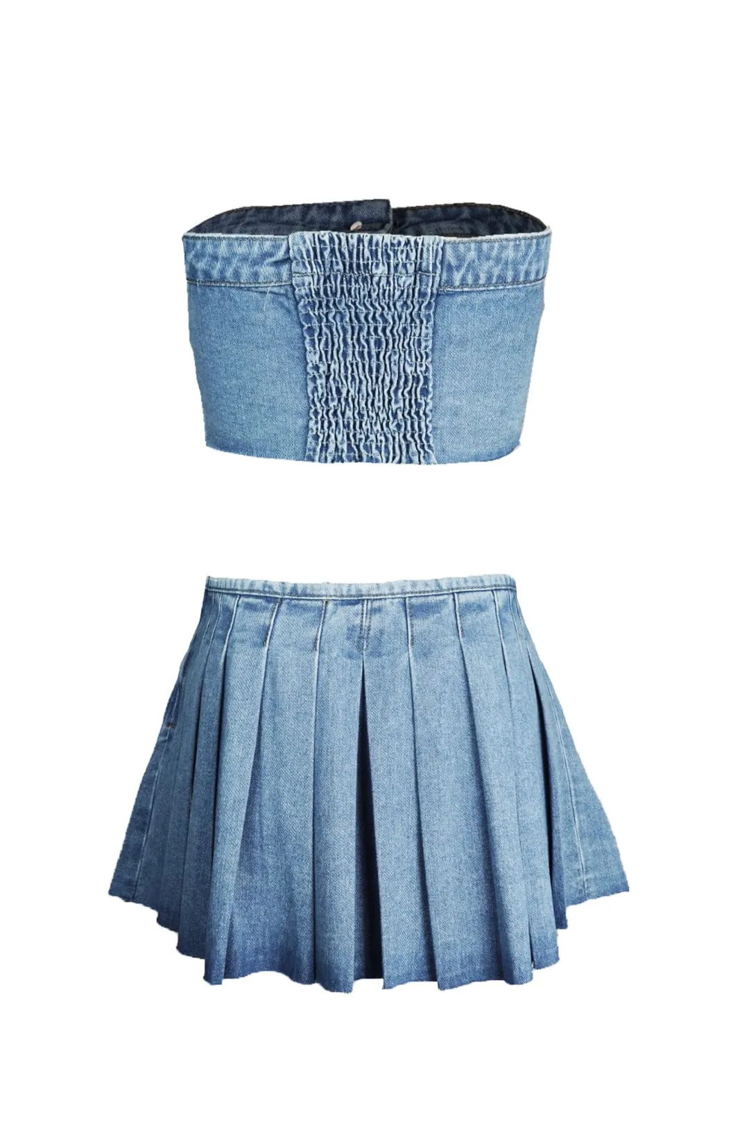 The Intro Denim Tube Top & Skirt SET