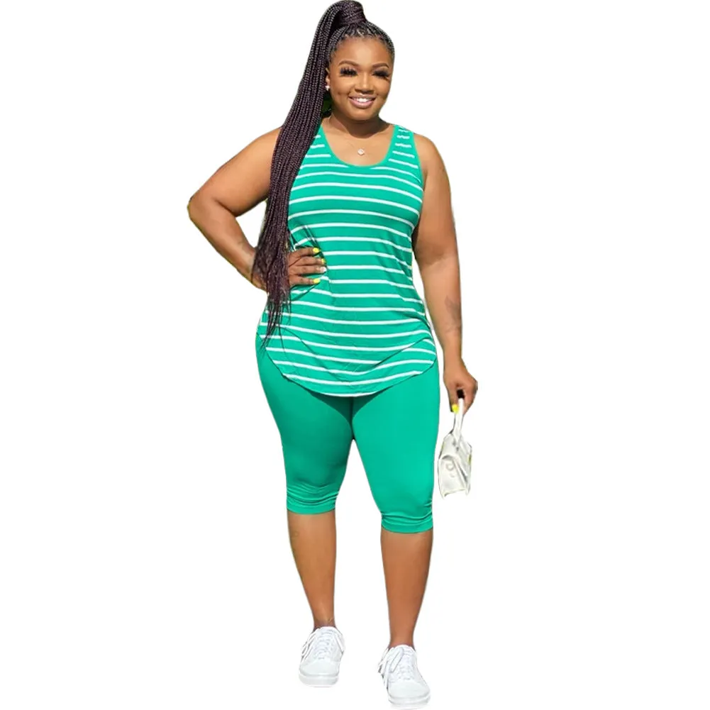 Women's Sexy Striped Two Piece Sportswear Shirt Leggings