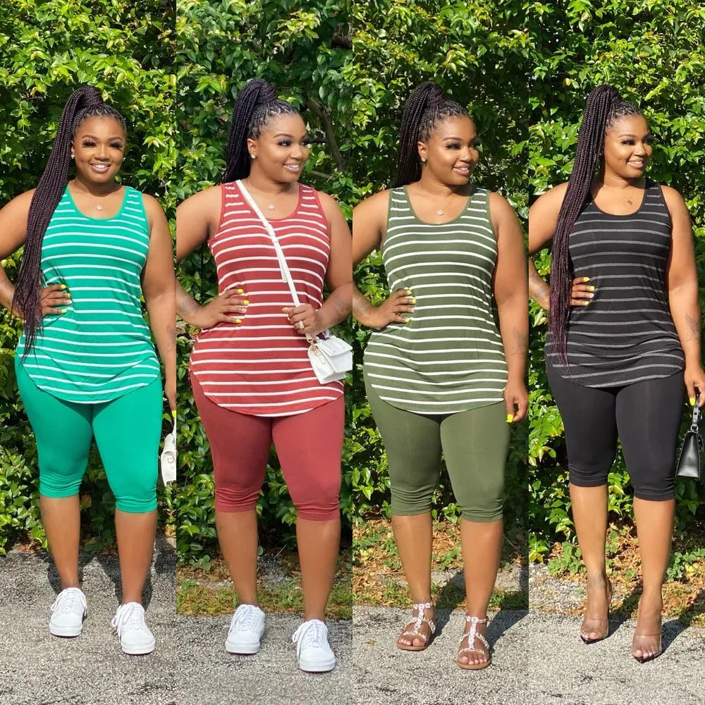 Women's Sexy Striped Two Piece Sportswear Shirt Leggings
