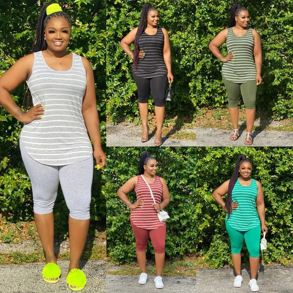 Women's Sexy Striped Two Piece Sportswear Shirt Leggings