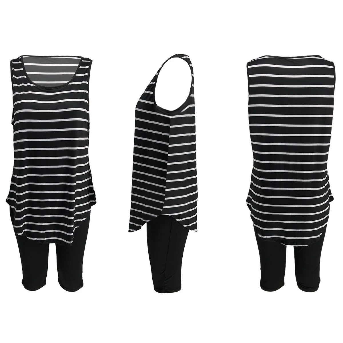 Women's Sexy Striped Two Piece Sportswear Shirt Leggings