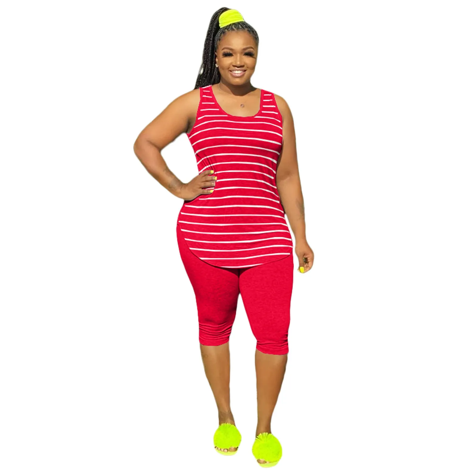 Women's Sexy Striped Two Piece Sportswear Shirt Leggings