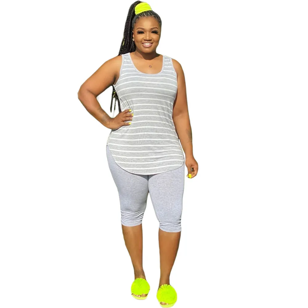 Women's Sexy Striped Two Piece Sportswear Shirt Leggings