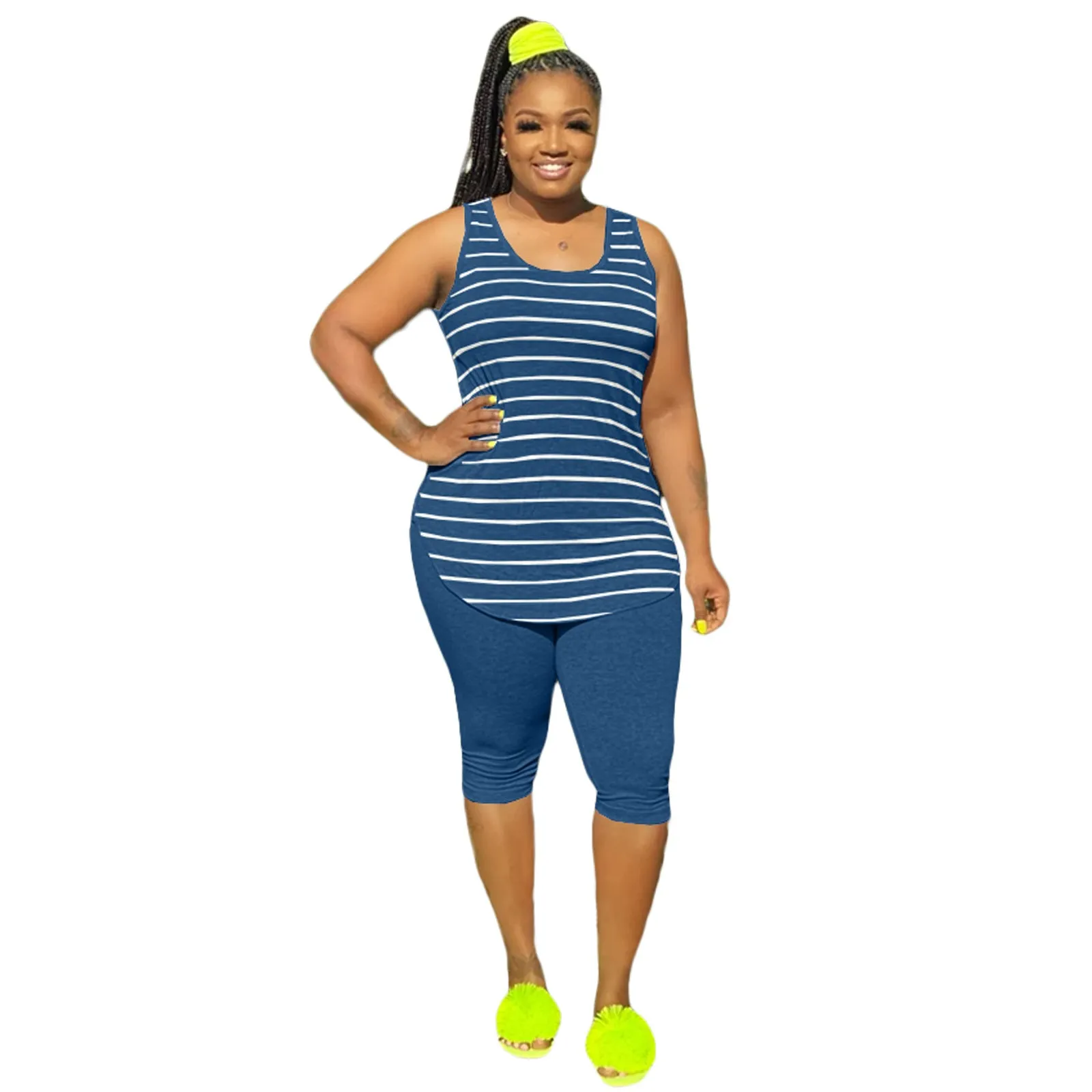 Women's Sexy Striped Two Piece Sportswear Shirt Leggings