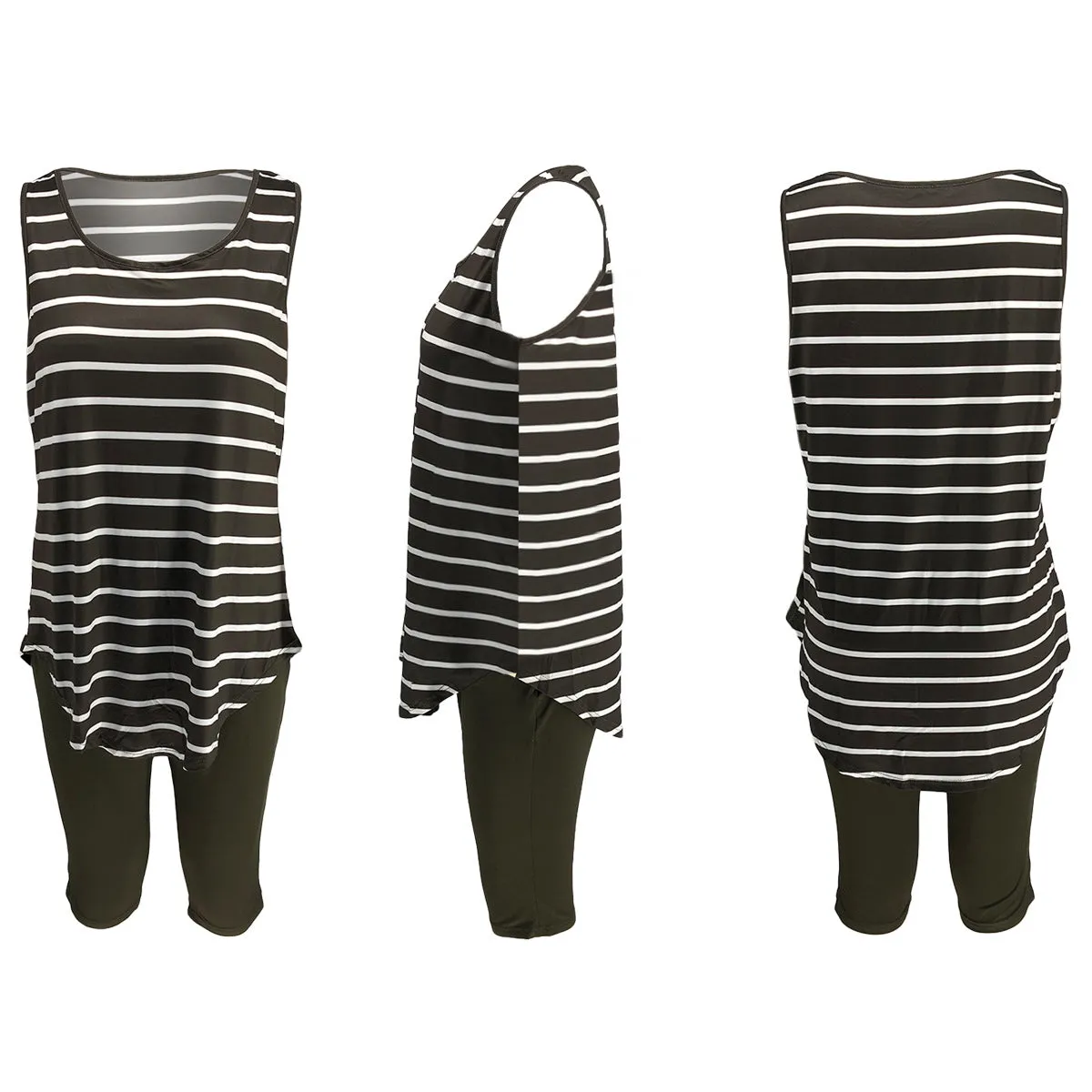 Women's Sexy Striped Two Piece Sportswear Shirt Leggings