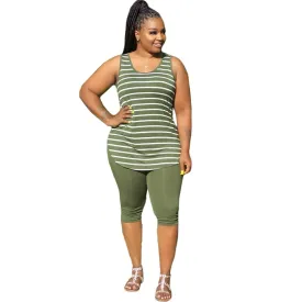 Women's Sexy Striped Two Piece Sportswear Shirt Leggings